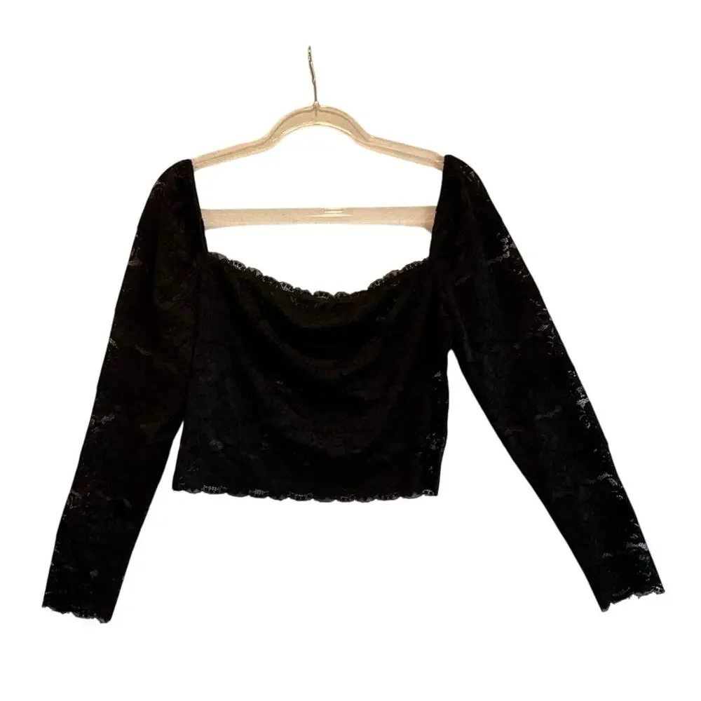 Guess Black lace off-shoulder top dark boho coquette romantic night-out L - Picture 6 of 6